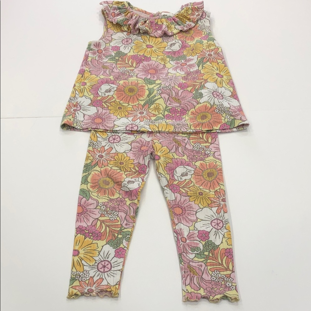 H&M Floral 2-Pc Outfit Set – Sleeveless Top & Leggings – Size 2T